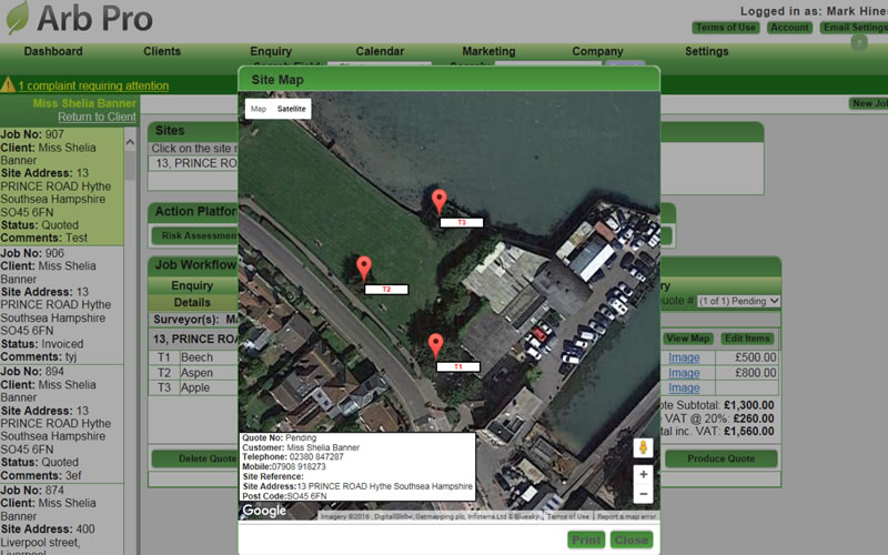 Trades Pro Office mapping trees screen